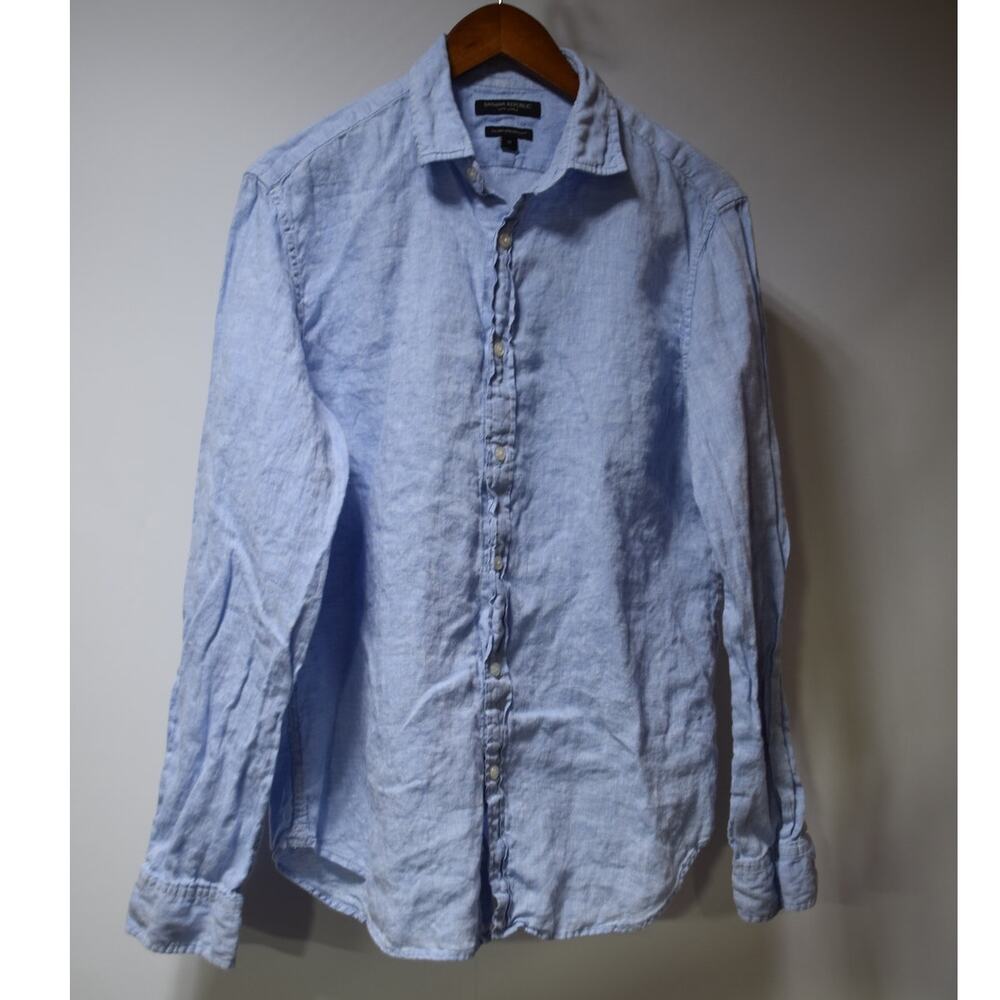 Banana Republic 100% Linen Light Blue Long Sleeve Button Front Shirt Men's Med